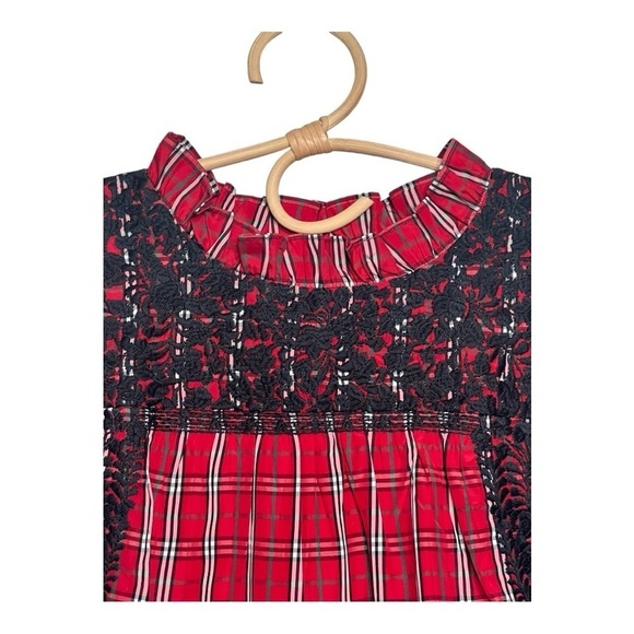 J. Marie Red Tartan Rayna Plaid Ruffle Neck Embroidery Top NEW Size M Holidays - Picture 3 of 12